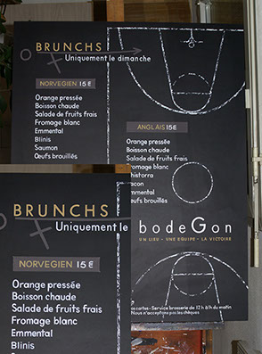 ardoises de brasserie, en peinture en lettres, charte graphique sport développée bour le Bodegon