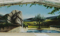 peinture décorative représentant un paysage provençale avec fontaine